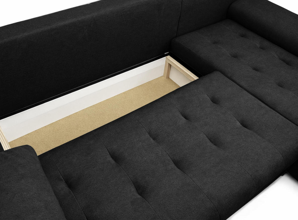 ECKSOFA L Form Manisa Schwarz 234/145/83 cm Rechts mit Schlaffunktion - Silberfarben/Schwarz, Kunststoff/Textil (234/145cm) - AX Living