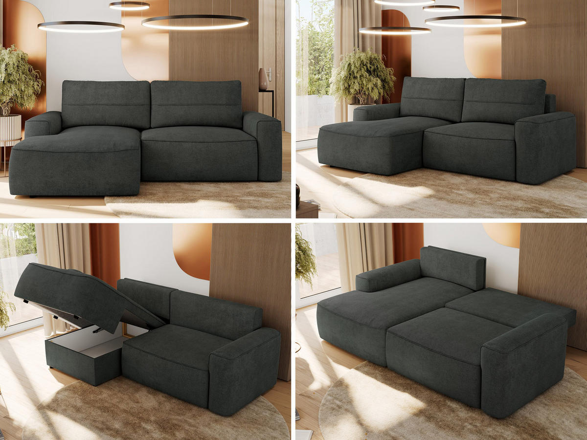 ECKSOFA BELLUNO L Dunkelgrau Strukture - Links - Dunkelgrau/Schwarz, Textil (144/233cm) - MKS