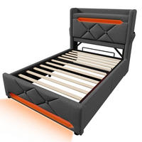 EINZELBETT mit Matratze, Stauraum und LED - Grau, Holzwerkstoff/Textil - Urban Meuble
