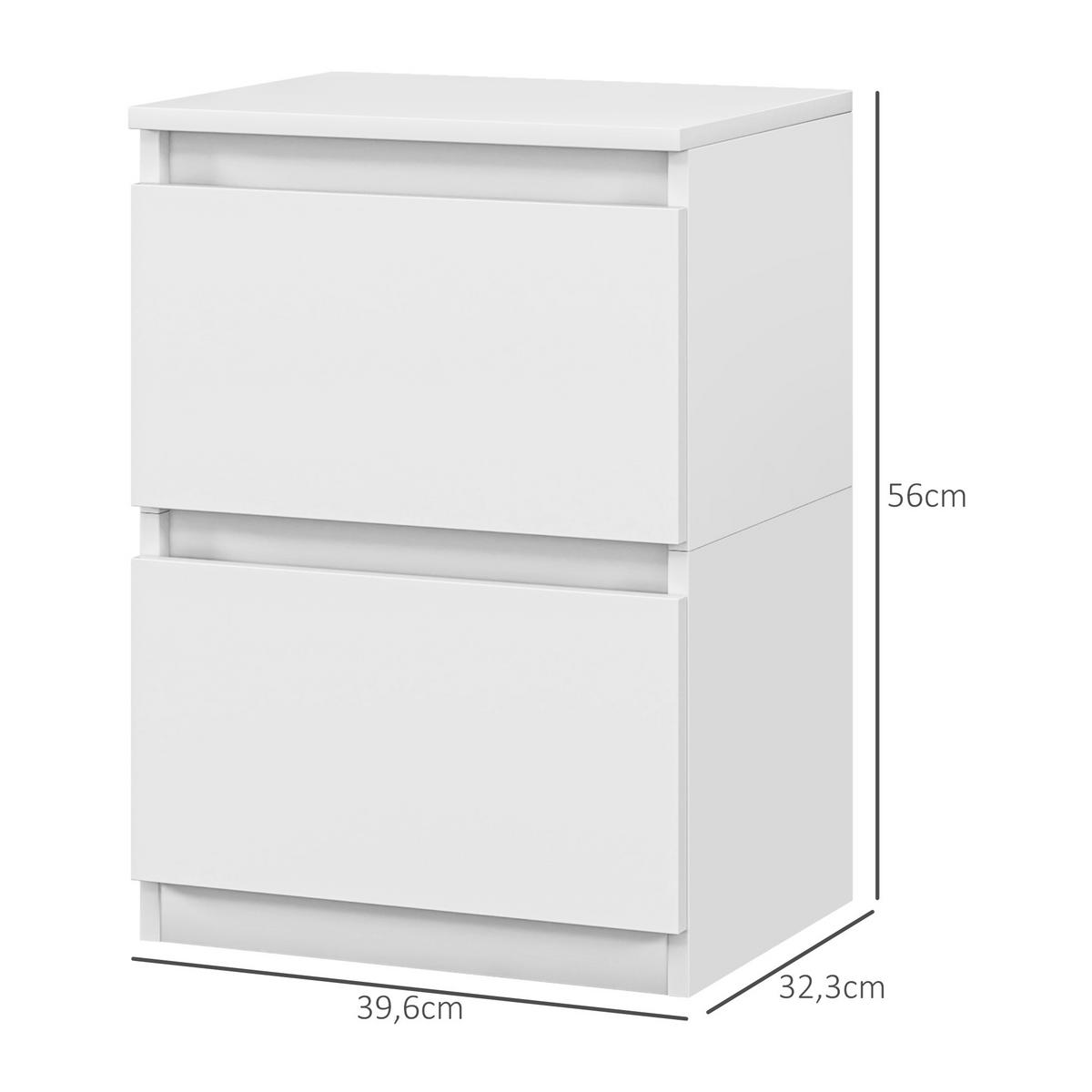 NACHTTISCH mit 2 Schubladen ca. 40 x 32 x 56 cm, Weiß - Weiß, Holzwerkstoff (39.6/56/32.3cm) - HOMCOM
