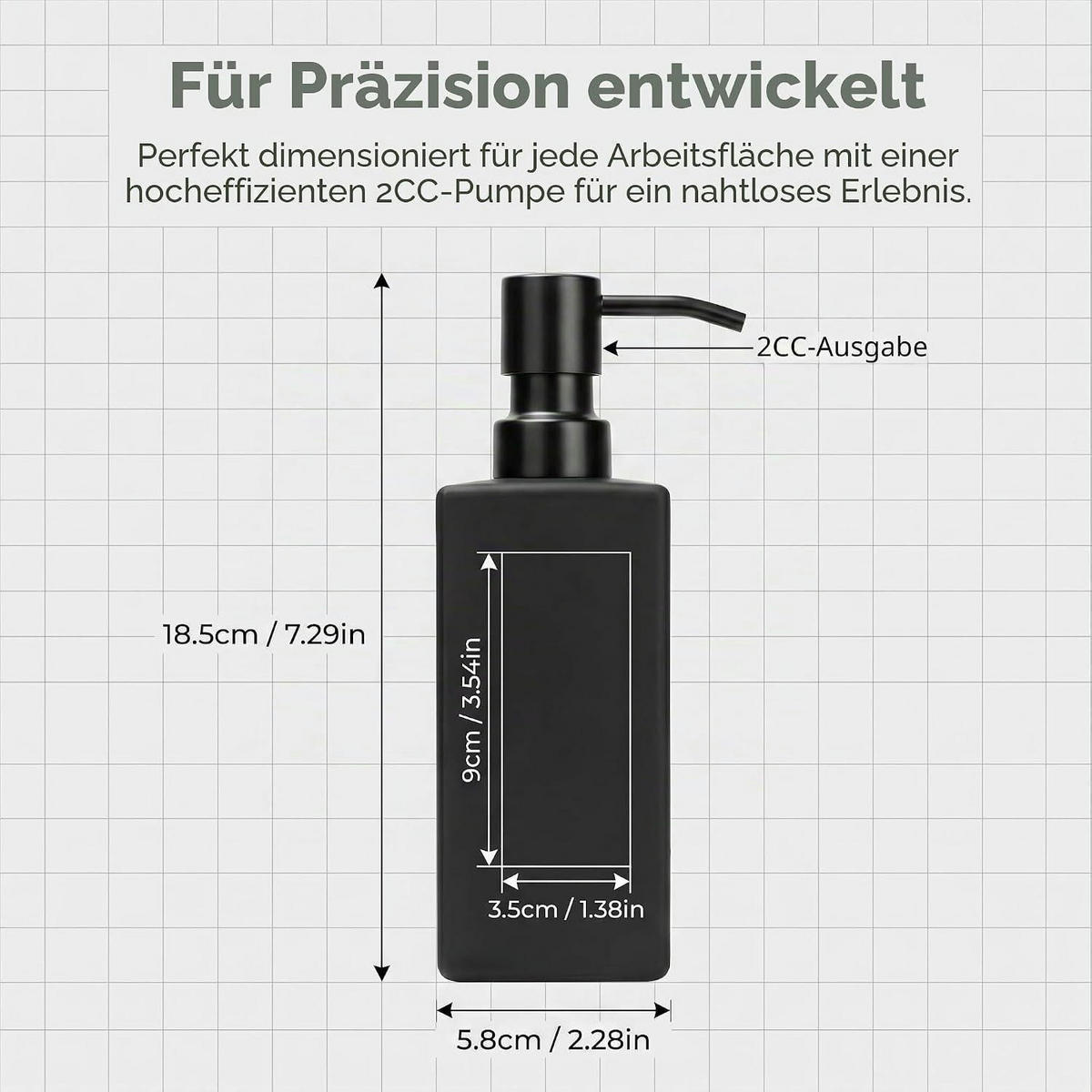 SEIFENSPENDER Glas Schwarz matt mit Edelstahl Pumpe 350ml - Schwarz, Glas (9/18/9cm)