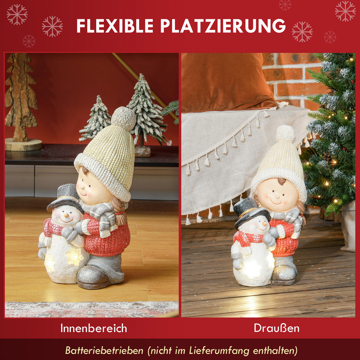WEIHNACHTSDEKO Figur 45,5 cm Wichtel mit Schneemann LED-Licht In- und Outdoor - Multicolor, Kunststoff/Metall (18/45.5/25cm) - HOMCOM