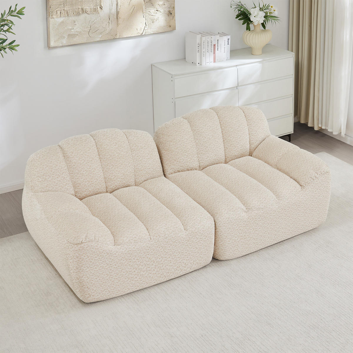 2-SITZER SOFA Granulierter Fleece Beige Weiß - Beige, Textil (210/79/104cm) - WISHDOR