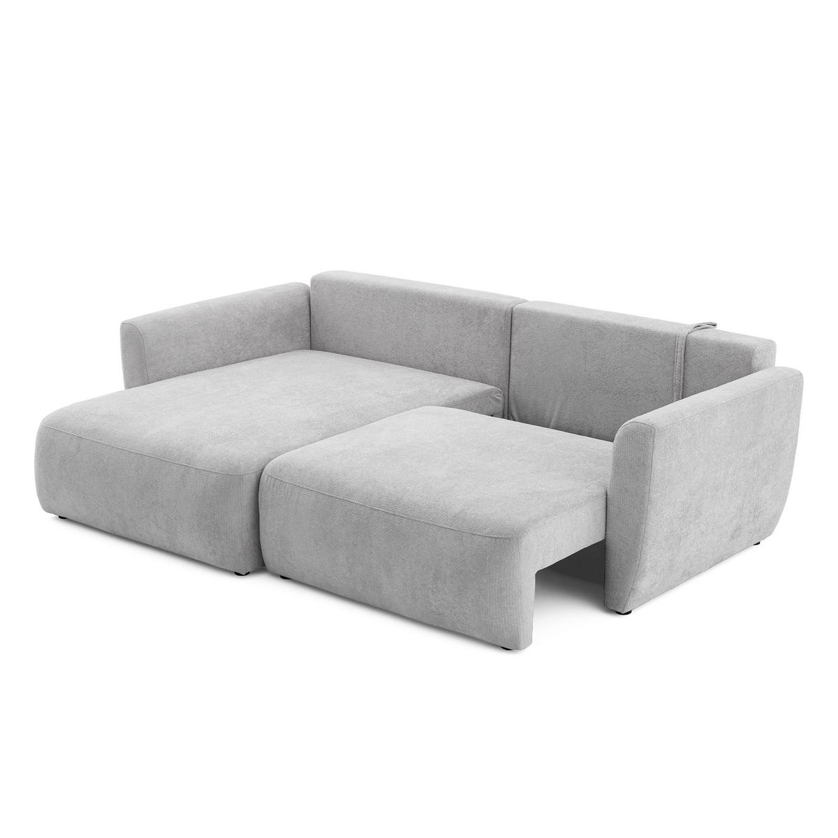 ECKSOFA BELLA L Links mit Schlaffunktion 140x205 Velours Hellgrau - Hellgrau/Schwarz, Holz/Kunststoff (230/165cm) - Muffo