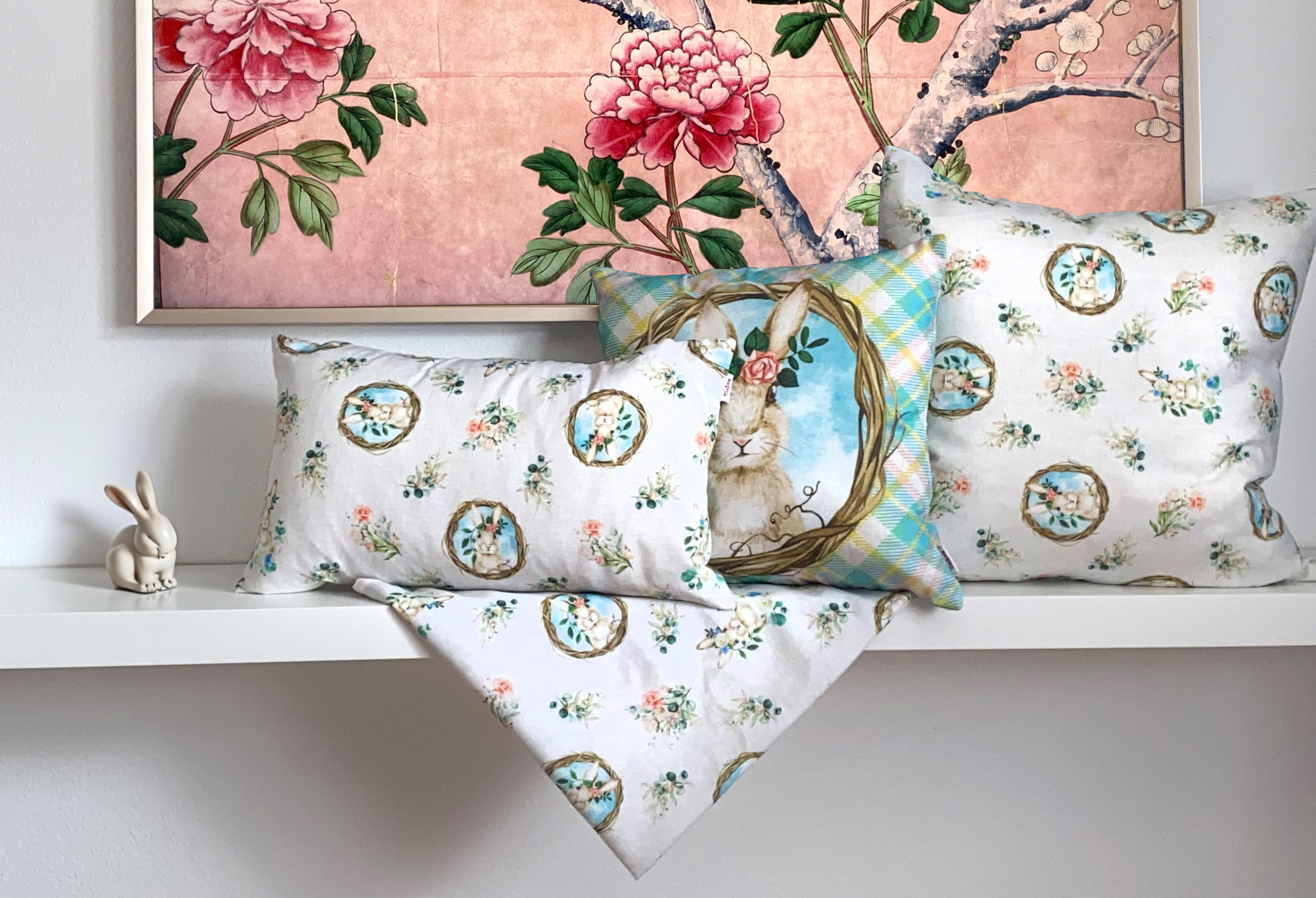 KISSENHÜLLE Hase Josefine romantisches Landhaus Design Kaninchen Alloverdruck 30/50 cm - Multicolor/Weiß, Textil (50/50cm) - beties Heimtextil