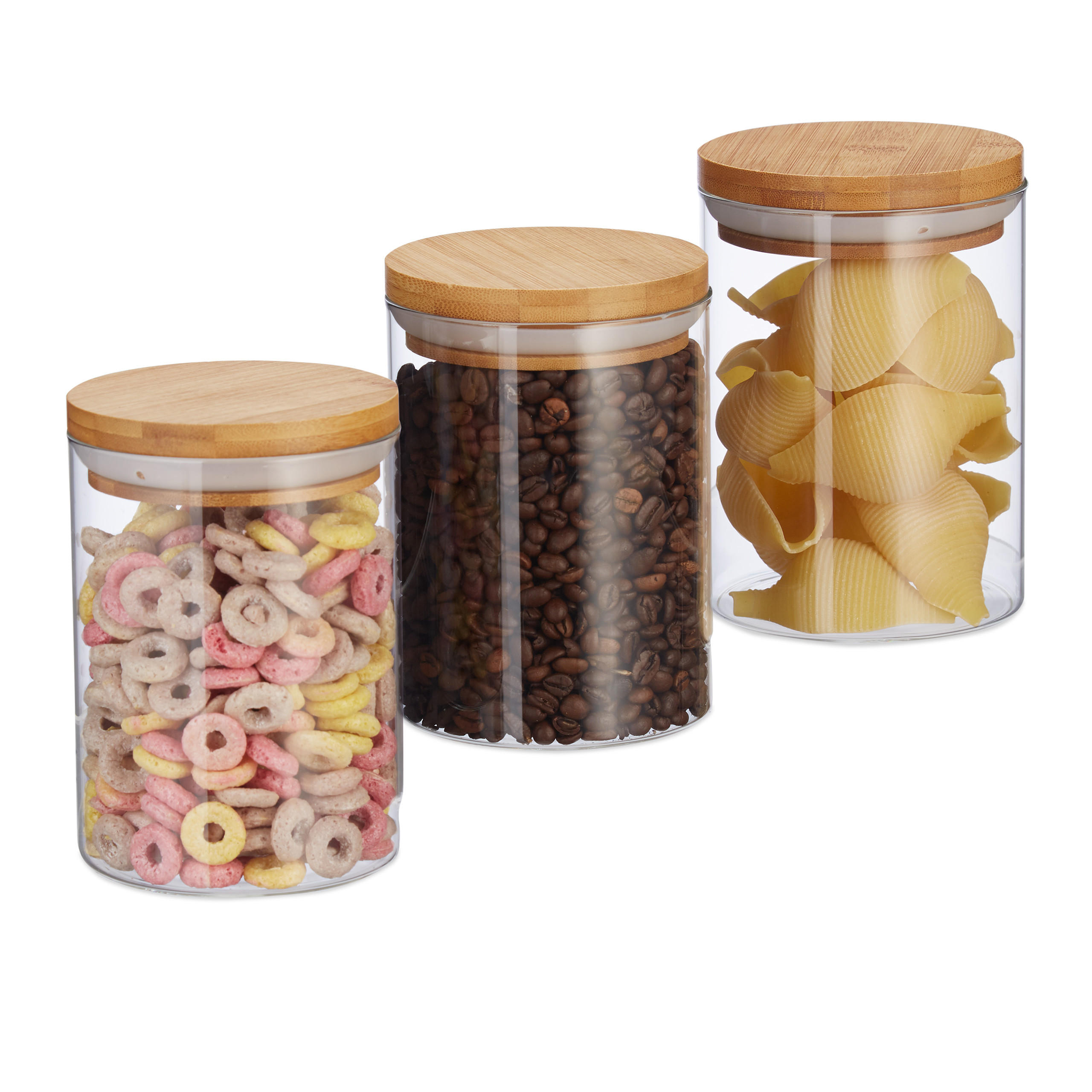 3XVORRATSDOSEN - Multicolor, Glas/Holz - Relaxdays