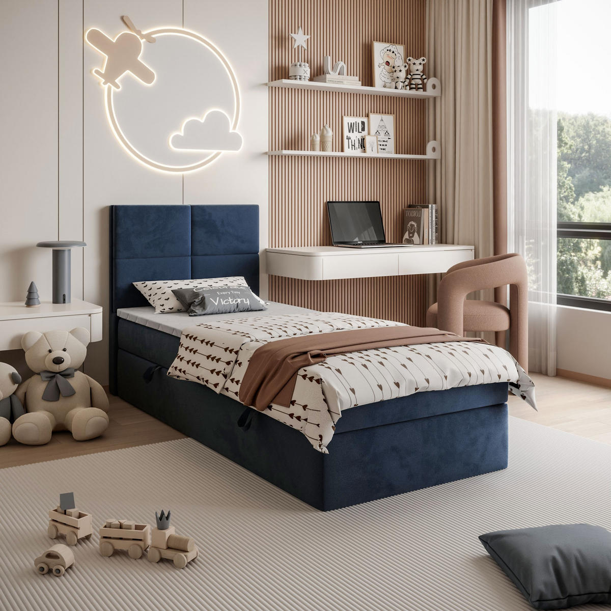 BOXBETT CROSS MINI mit Topper 100x200 cm Royal Velvet 234 - Dunkelblau, Textil - Lookway