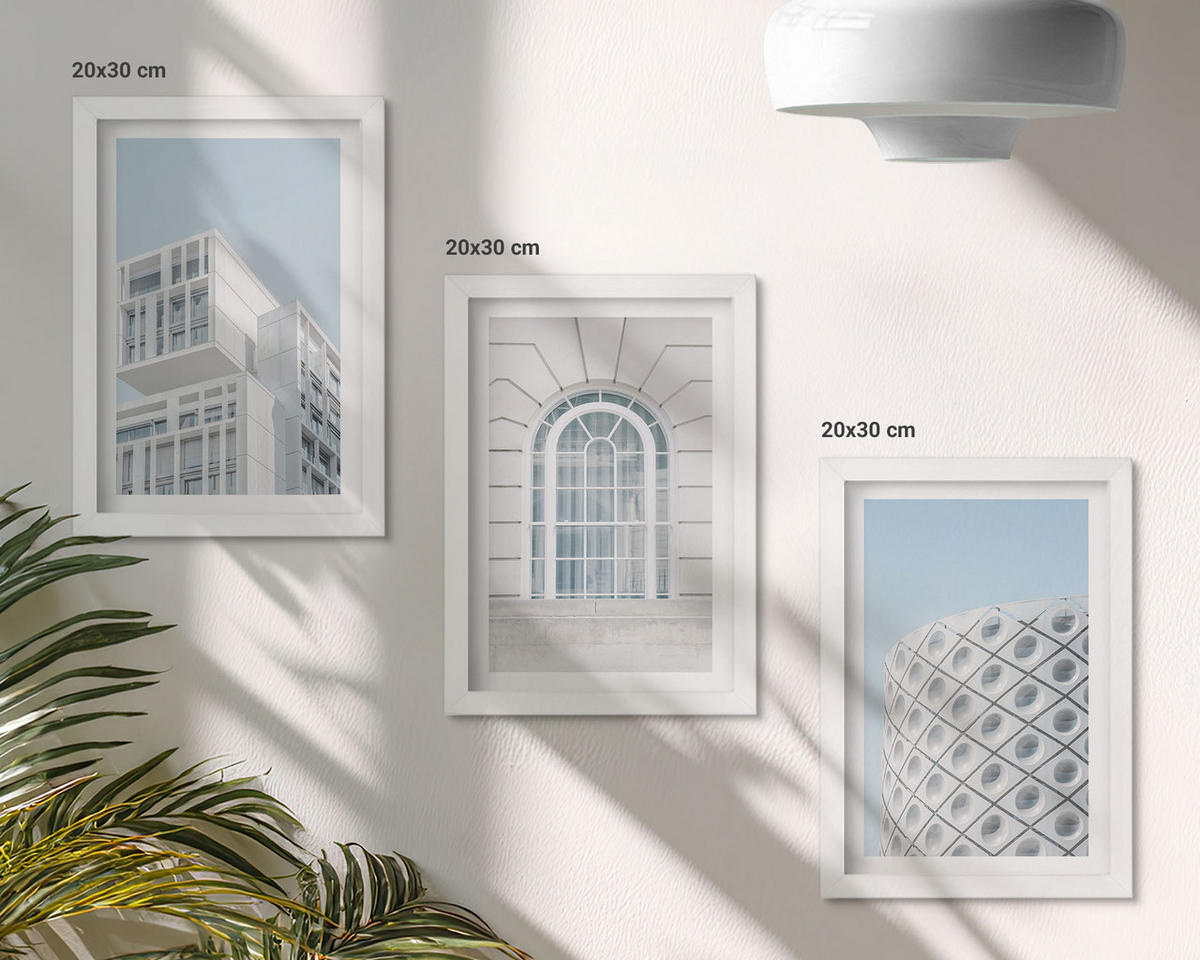 BILDER SET 3er Set - 20x30 cm Weißer Rahmen - Moderne Architekturgeometrie - Weiß, Kunststoff (20/30cm) - TULUP