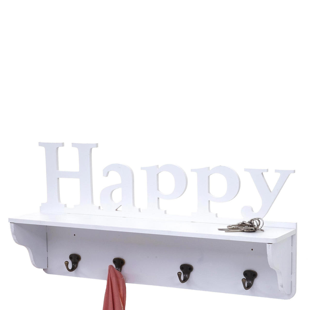 WANDGARDEROBE HAPPY 4 HAKEN Reinweiß - Weiß, Holz (60/30/13cm) - MCW