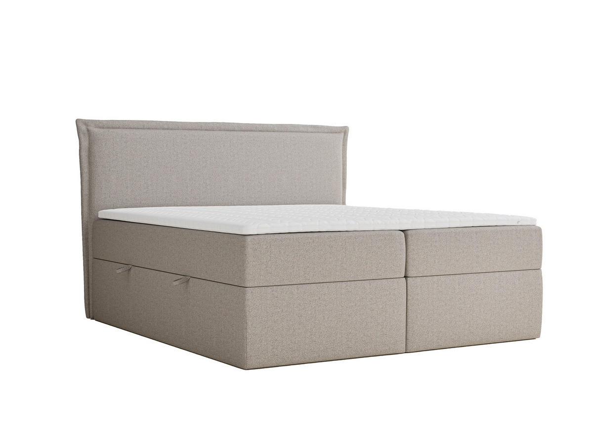 BOXBETT Saffron 140/200 cm, in Beige, Bettkasten, Matratze, Topper - Beige/Schwarz, Holz/Holzwerkstoff (140/200cm) - Maison de Reve