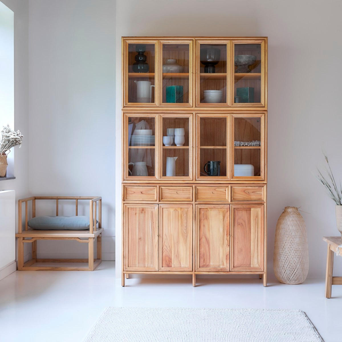 GESCHIRRSCHRANK Alex Natur aus Helles Mindiholz - Naturfarben, Holz (120/205/41cm) - Tikamoon