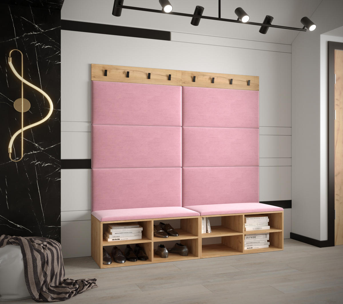GARDEROBEN-SET 168/184/42 - Pink/Eichefarben, Holz/Kunststoff (168/184/42cm) - MÖBEL KRYSPOL