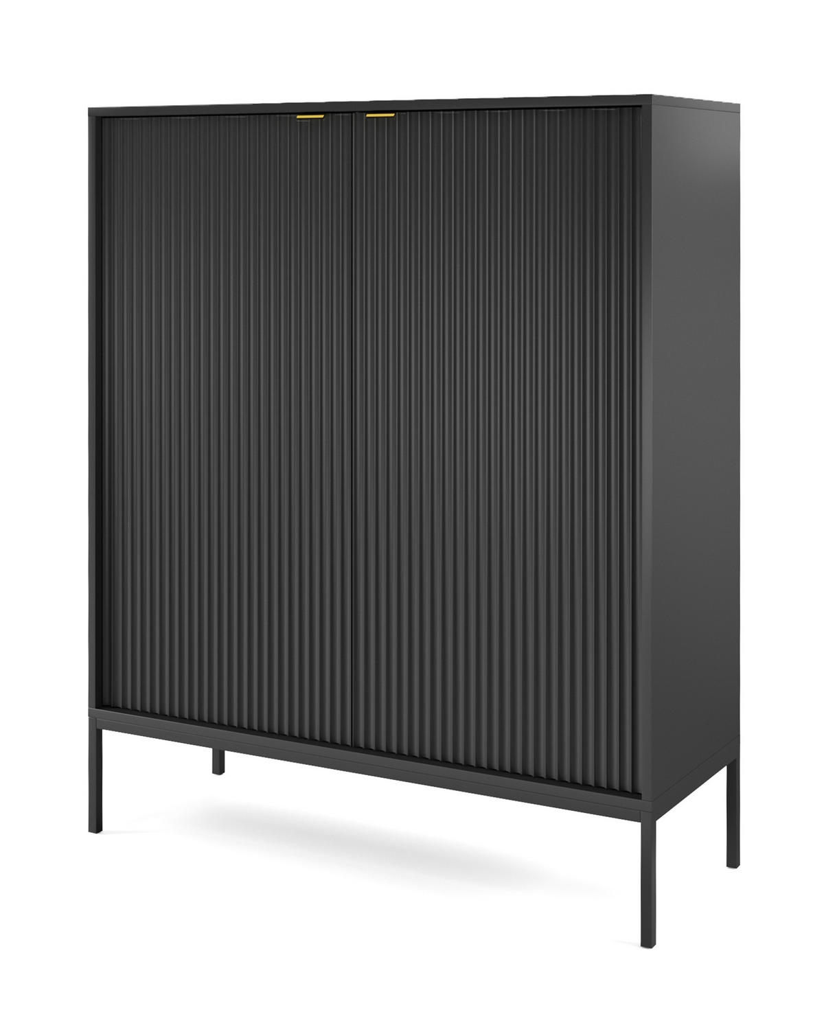 SIDEBOARD Eternas 2T Schwarz 104/125/39 cm – schwarze Füße, mit geriffelten Fronten - Schwarz, Holzwerkstoff (104/125/39cm) - AX Living