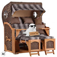 STRANDKORB Düne 2 Sitzer Teak PE Grey - Braun/Grau, Holz/Metall (125/170/80cm) - Mr. Deko