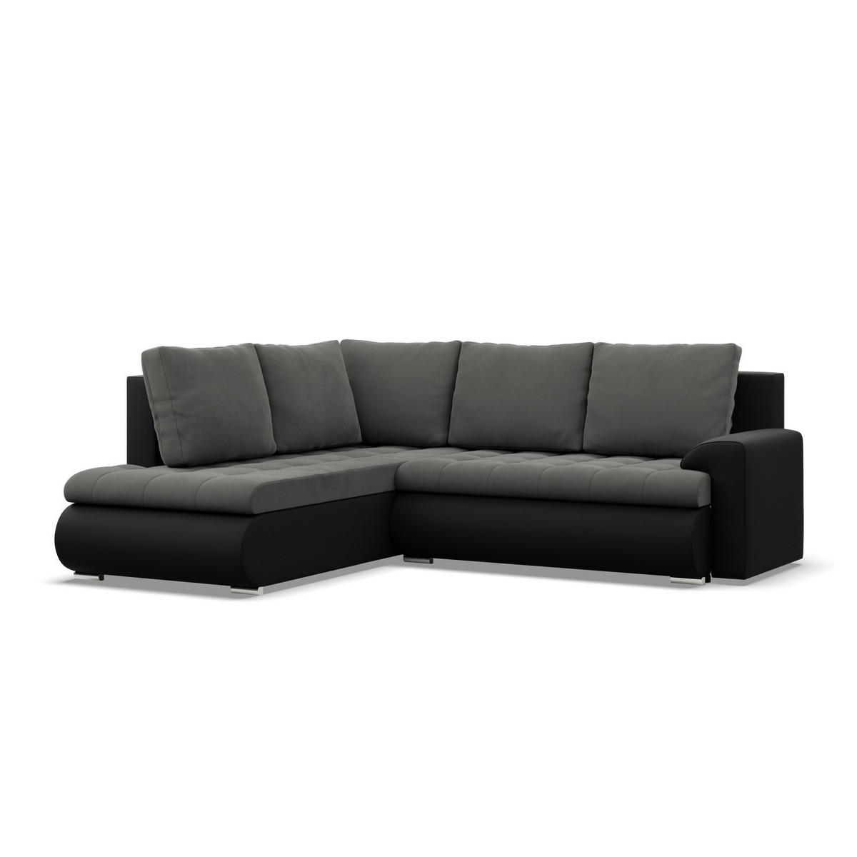 ECKSOFA LINKS MIT SCHLAFFUNKTION FORESTA, Dunkelgrau + Schwarz - Dunkelgrau/Schwarz, Textil (230/200cm) - Mebligo