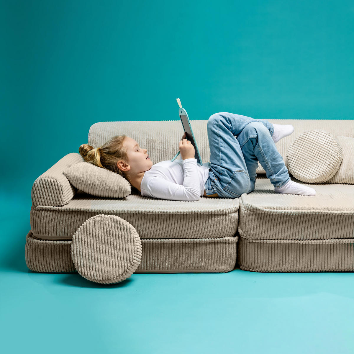 KINDERSOFA, Aesthetic, Cord, Ecru - Ecru, Textil (160/48/80cm) - MeowBaby