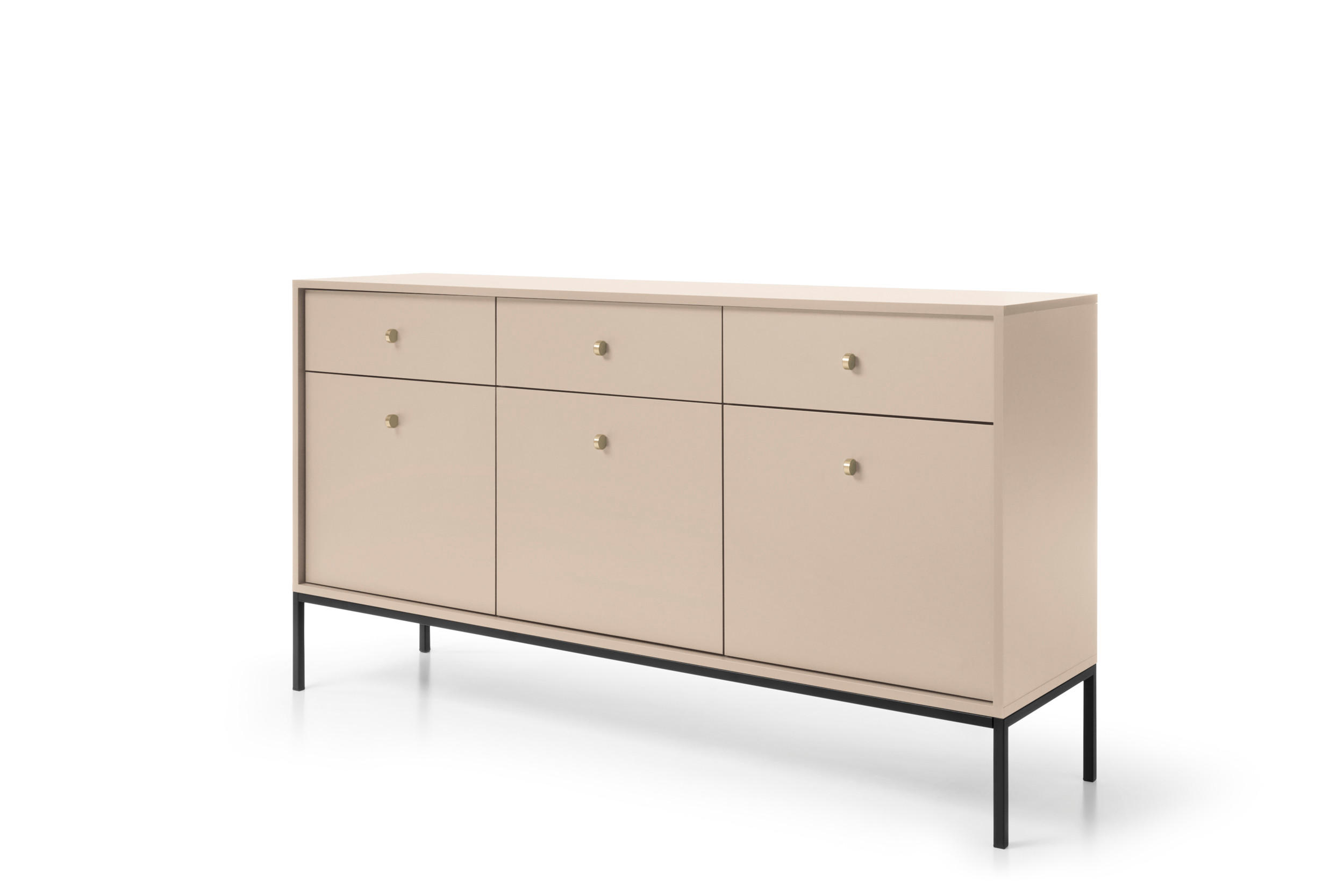 KOMMODE Molly Beige, Schwarze Beine, Dreitürige mit Schubladen - Beige/Schwarz, Holzwerkstoff/Metall (154/83/39cm) - Bettso