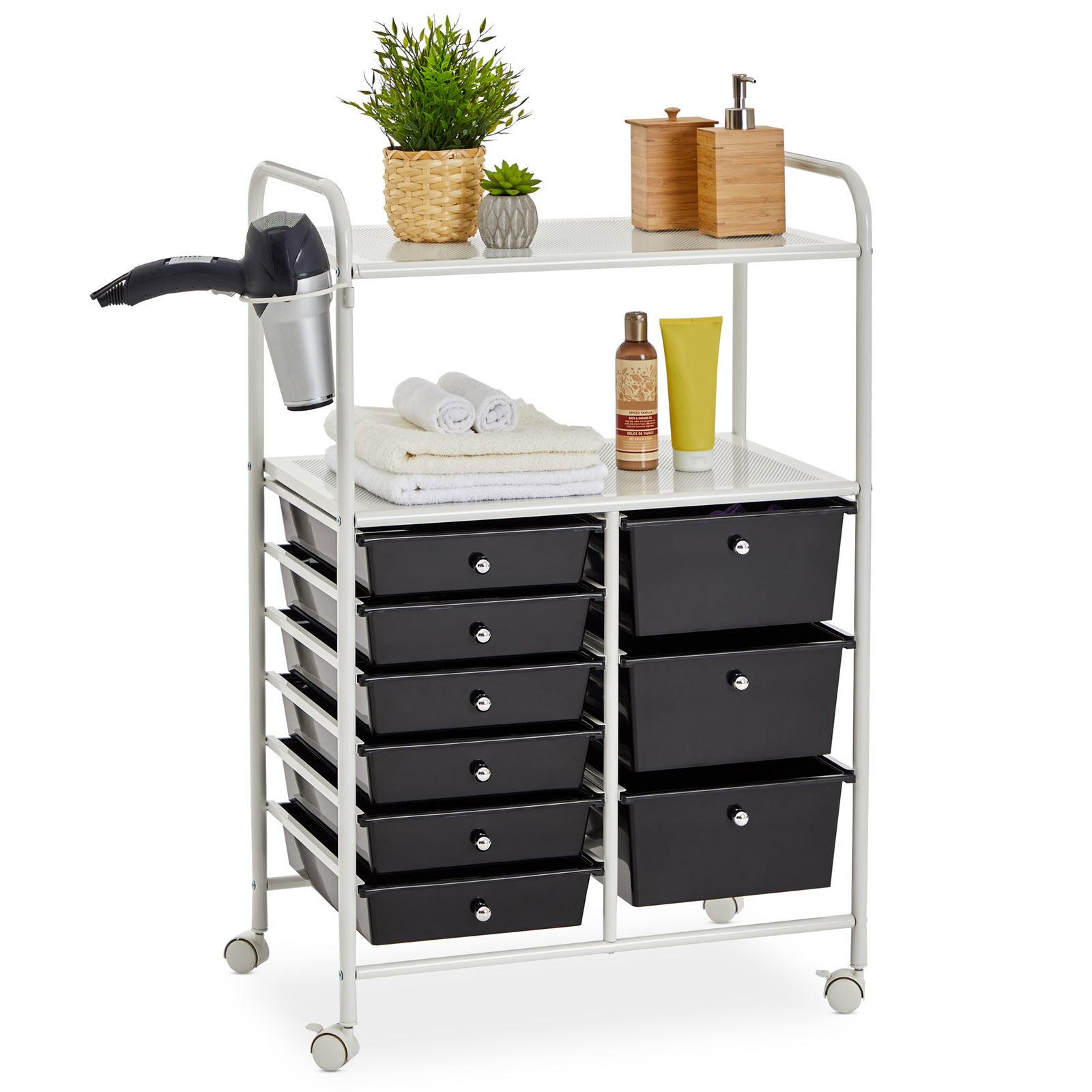 BADROLLWAGEN MARITA - Schwarz/Weiß, Kunststoff/Metall (63/97/39cm) - IDIMEX