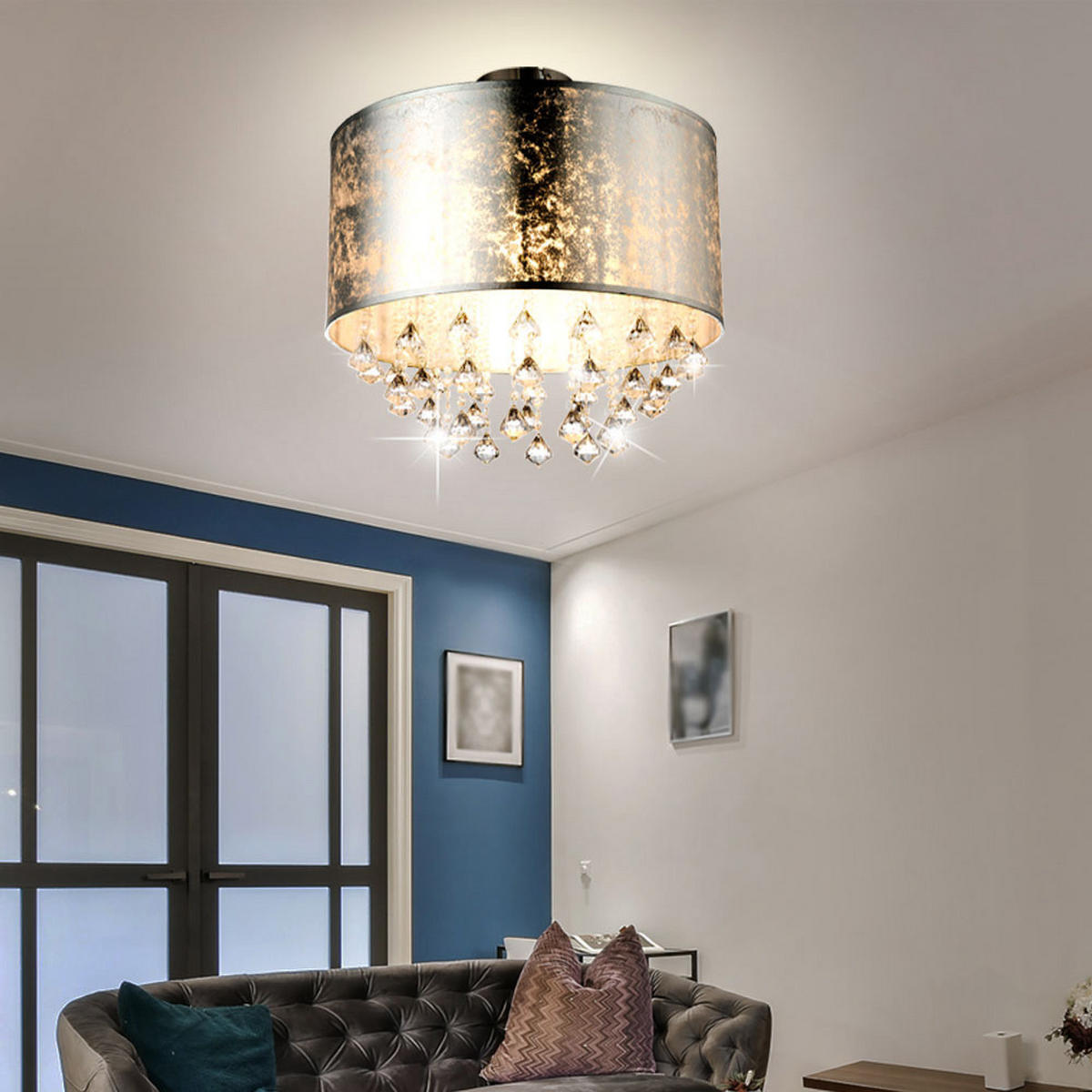 DECKENLEUCHTE AMY Silber Textil - Silberfarben, Metall (40/40/38cm) - Globo Lighting