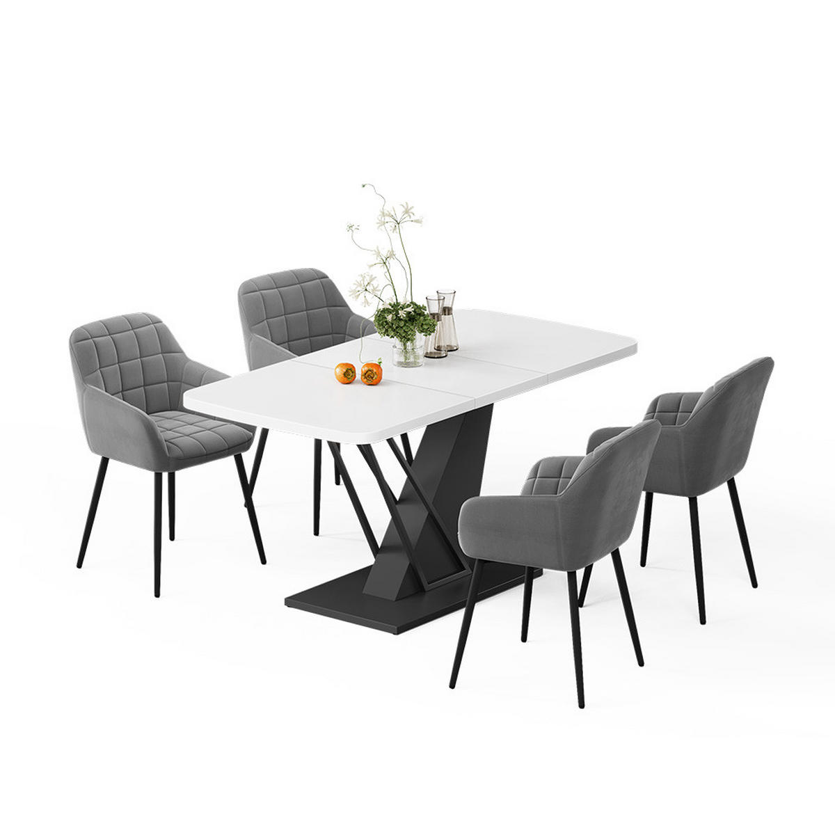 JEDILNA MIZA Fenaro, Bela/Črna, 120 x 80 cm s 4 jedilnimi stoli - črna/bela, leseni material (120/76/80cm) - Vicco