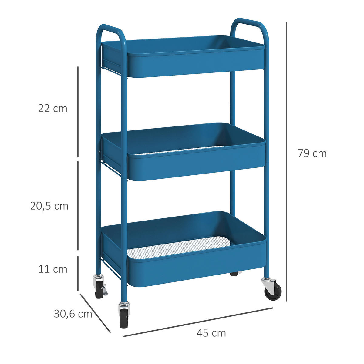 SERVIERWAGEN DE-12460 45/30,6/79 cm Dunkelblau - Blau, Metall (30.6/79/45cm) - ComfortXL