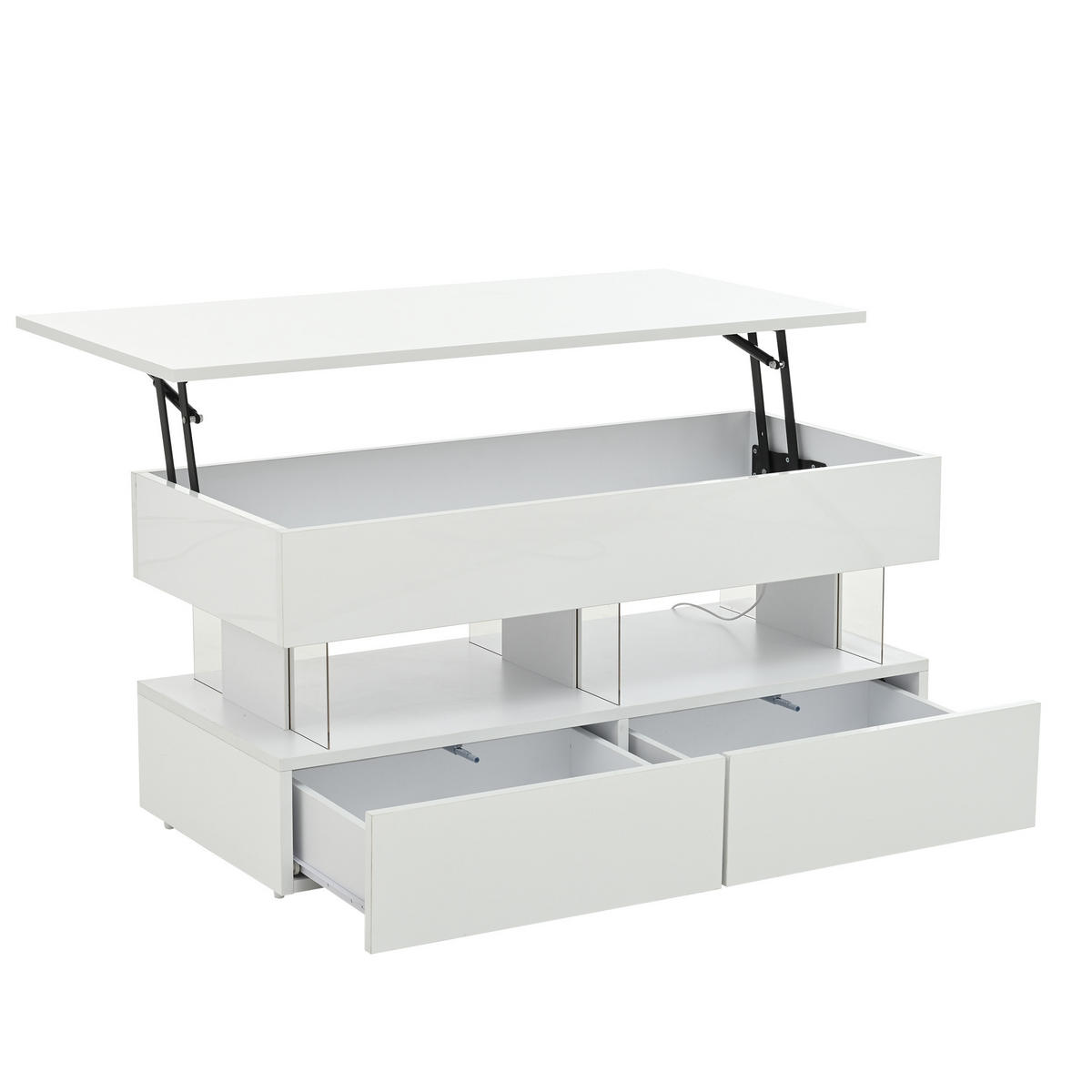 COUCHTISCH 100/50/46 cm in Weiß mit höhenverstellbarer Platte und LED-Beleuchtung - Weiß, Holzwerkstoff (120/50/46cm) - Flora Grace
