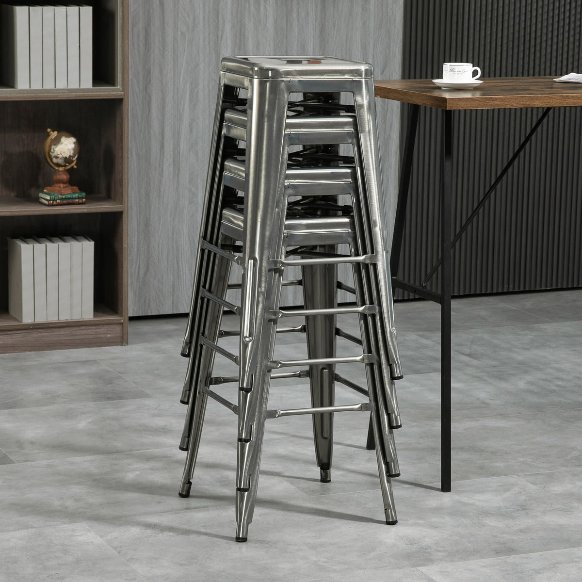 BARHOCKER 4er-Set DE-14729 industriell stapelbar mit Fußstütze Silber - Silberfarben, Metall (43/76/43cm) - ComfortXL