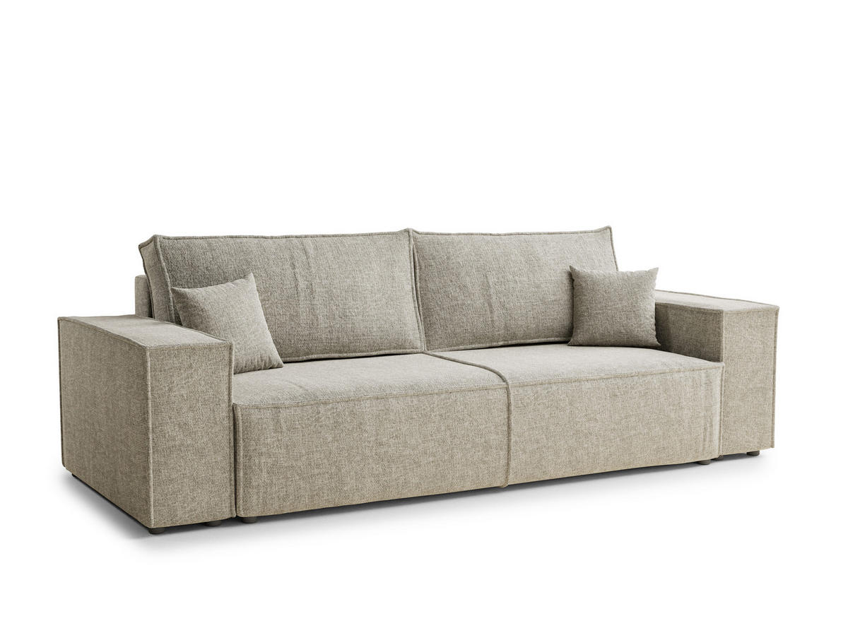 SOFA MIT SCHLAFFUNKTION Milos Beige Chenille-Stoff - Beige/Schwarz, Holz/Holzwerkstoff (255/70/105cm) - Maison de Reve