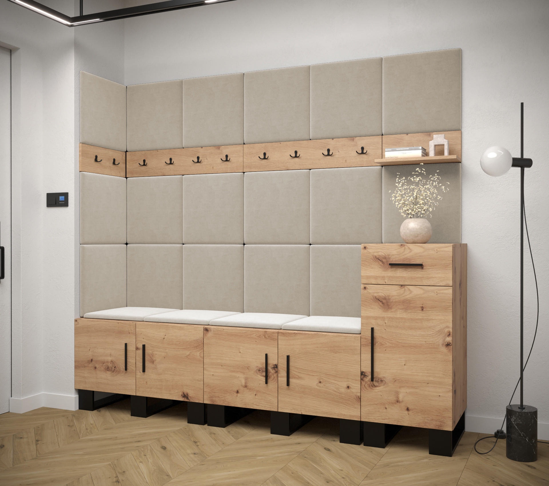 GARDEROBEN-SET 196/210/45,6 - Creme/Schwarz, Holz/Kunststoff (210/196/45.6cm) - Abiks Möbel