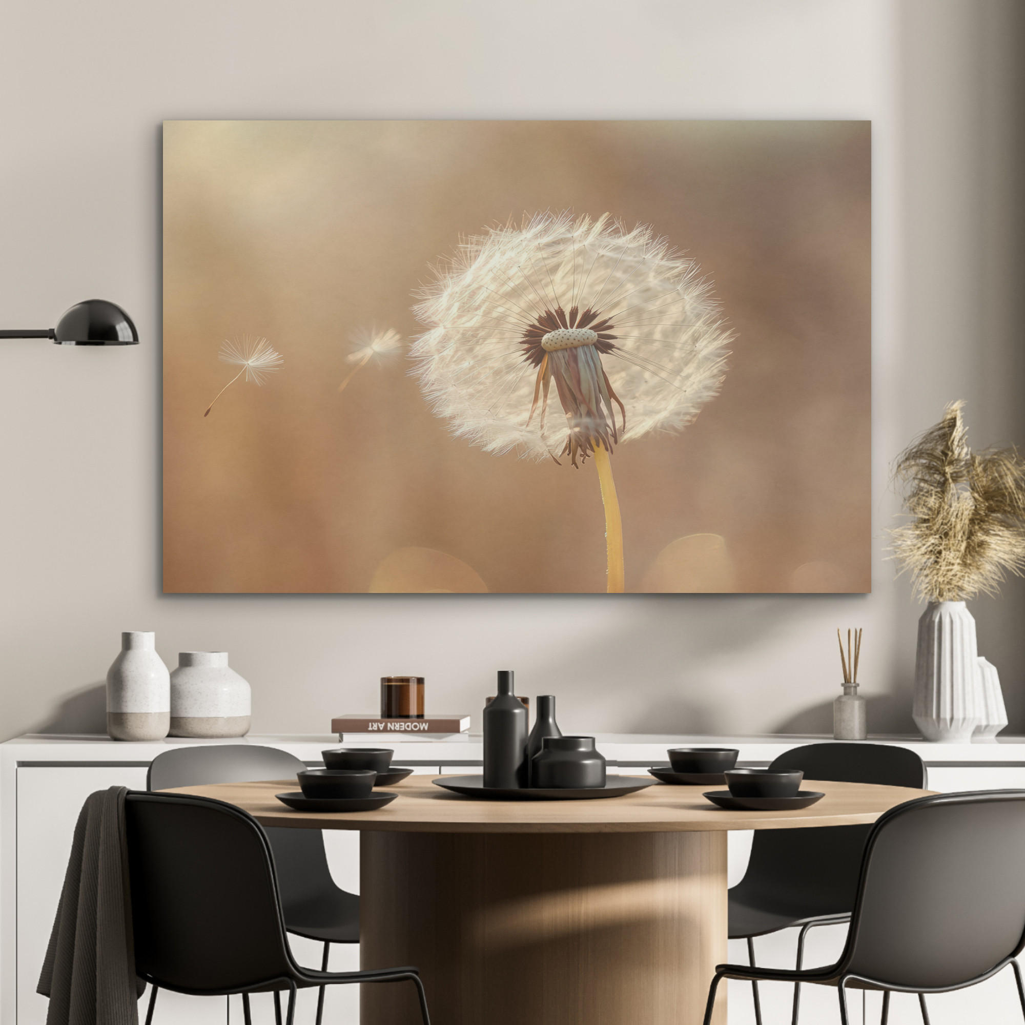 AKUSTIKPANEEL Löwenzahn - Beige - Natur - Blume 100x70 cm - Hellbraun, Textil (100/0.9/70cm) - MuchoWow