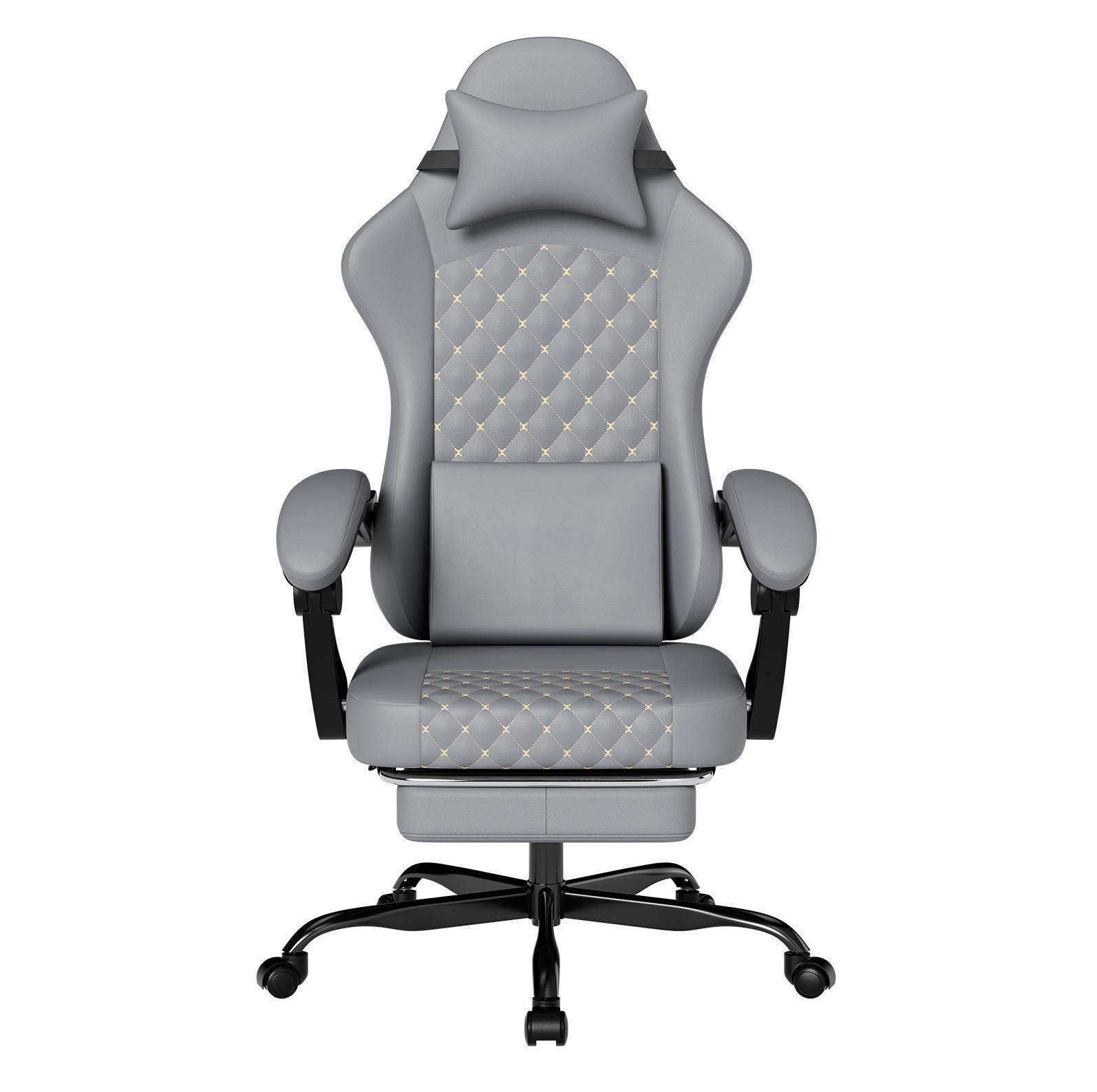HERNÉ kreslo sivé s masážnou opierkou a výsuvnou podnožkou z kože - sivá, prírodné materiály (63/120.5/58.5cm) - OKWISH