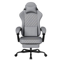 HERNÉ kreslo sivé s masážnou opierkou a výsuvnou podnožkou z kože - sivá, prírodné materiály (63/120.5/58.5cm) - OKWISH