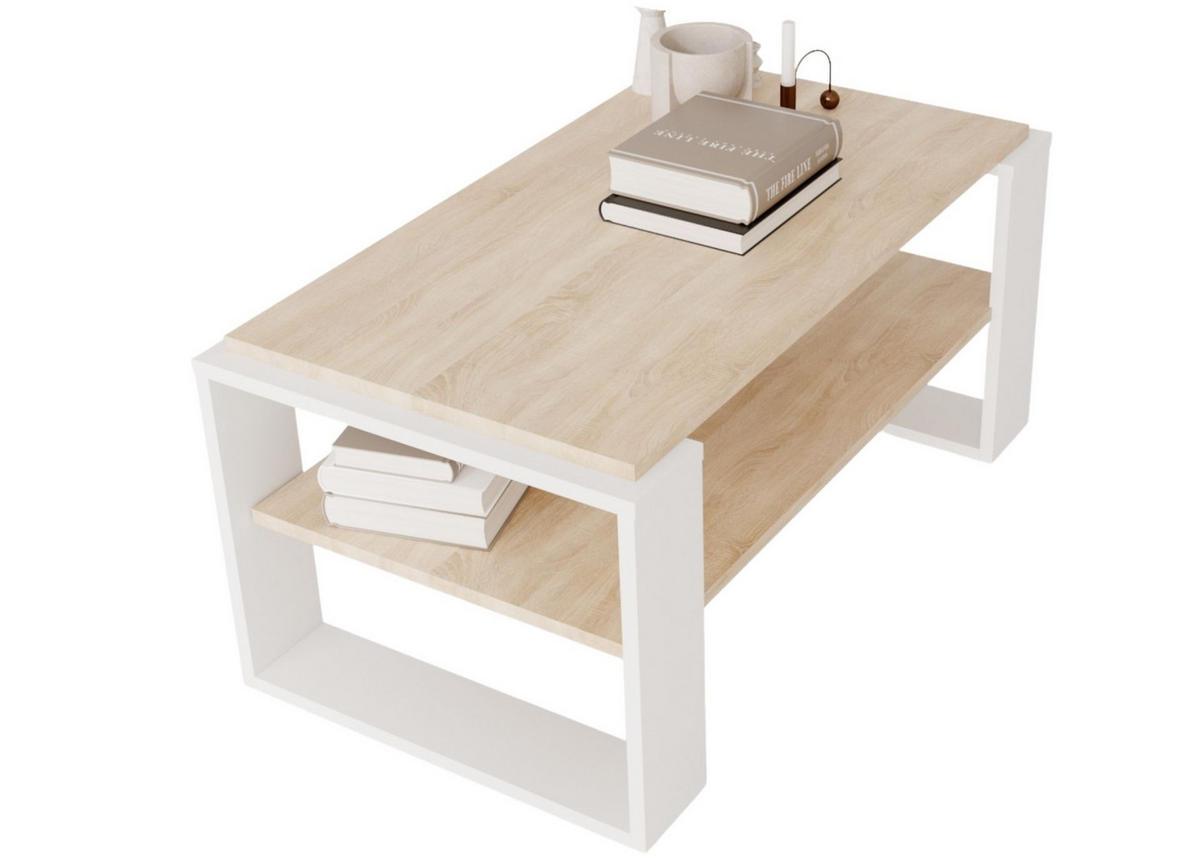 COUCHTISCH Holzwerkstoff rechteckig stabil Sonoma Eiche 42/54/96cm - Weiß/Sonoma Eiche, Holzwerkstoff (53.8/96/42cm) - CraftPAK