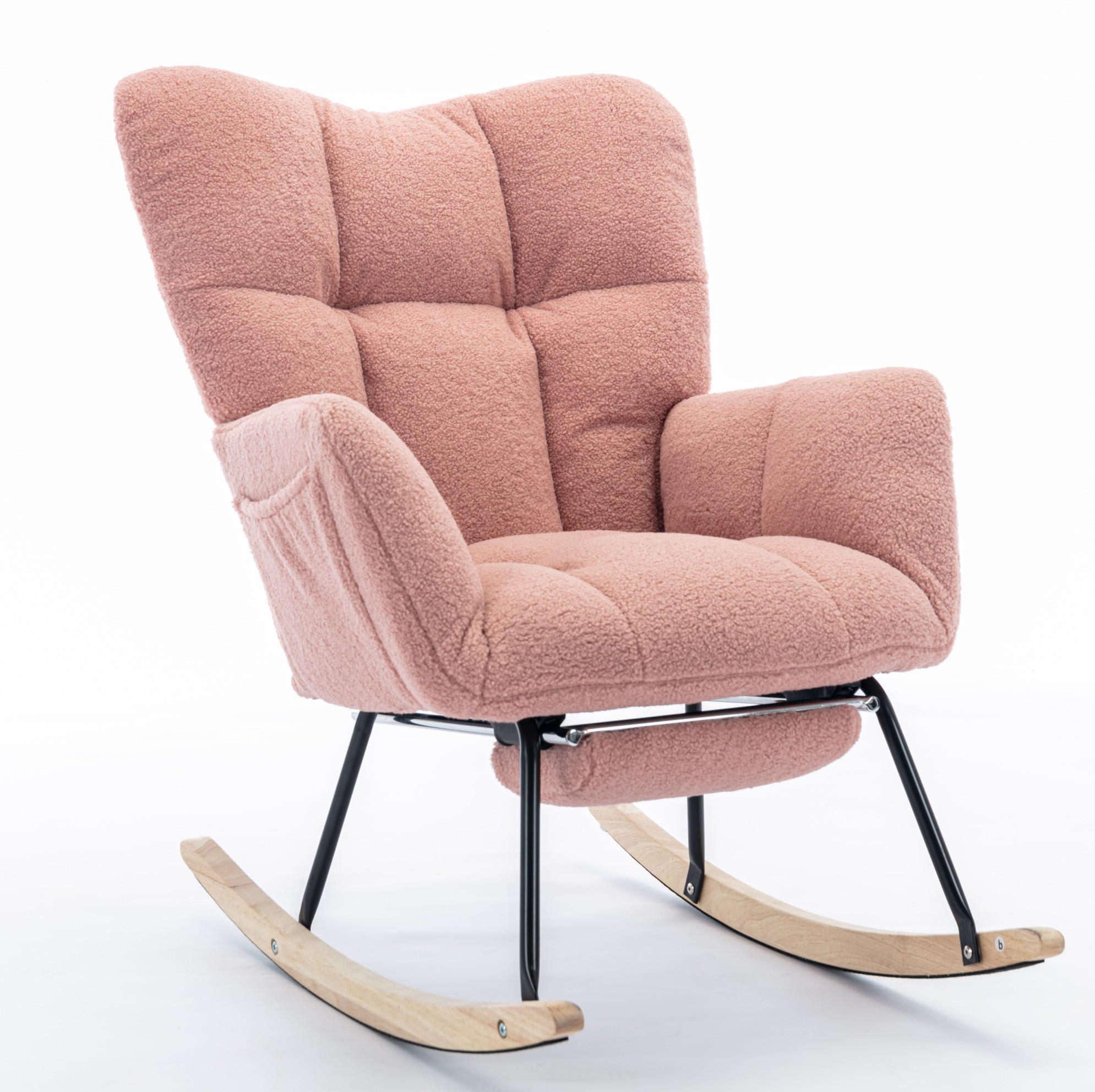 SCHAUKELSTUHL Teddy-Stoff mit klappbarer Fußablage 80/98/98.5 cm Rosa - Rosa, Textil (98/98.5/80cm) - Redom