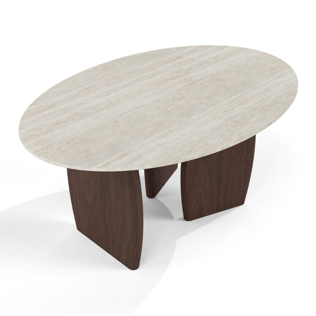 COUCHTISCH Keramik Travertin und Walnuss 90cm - Beige, Keramik (60/90/40cm) - Sia Home
