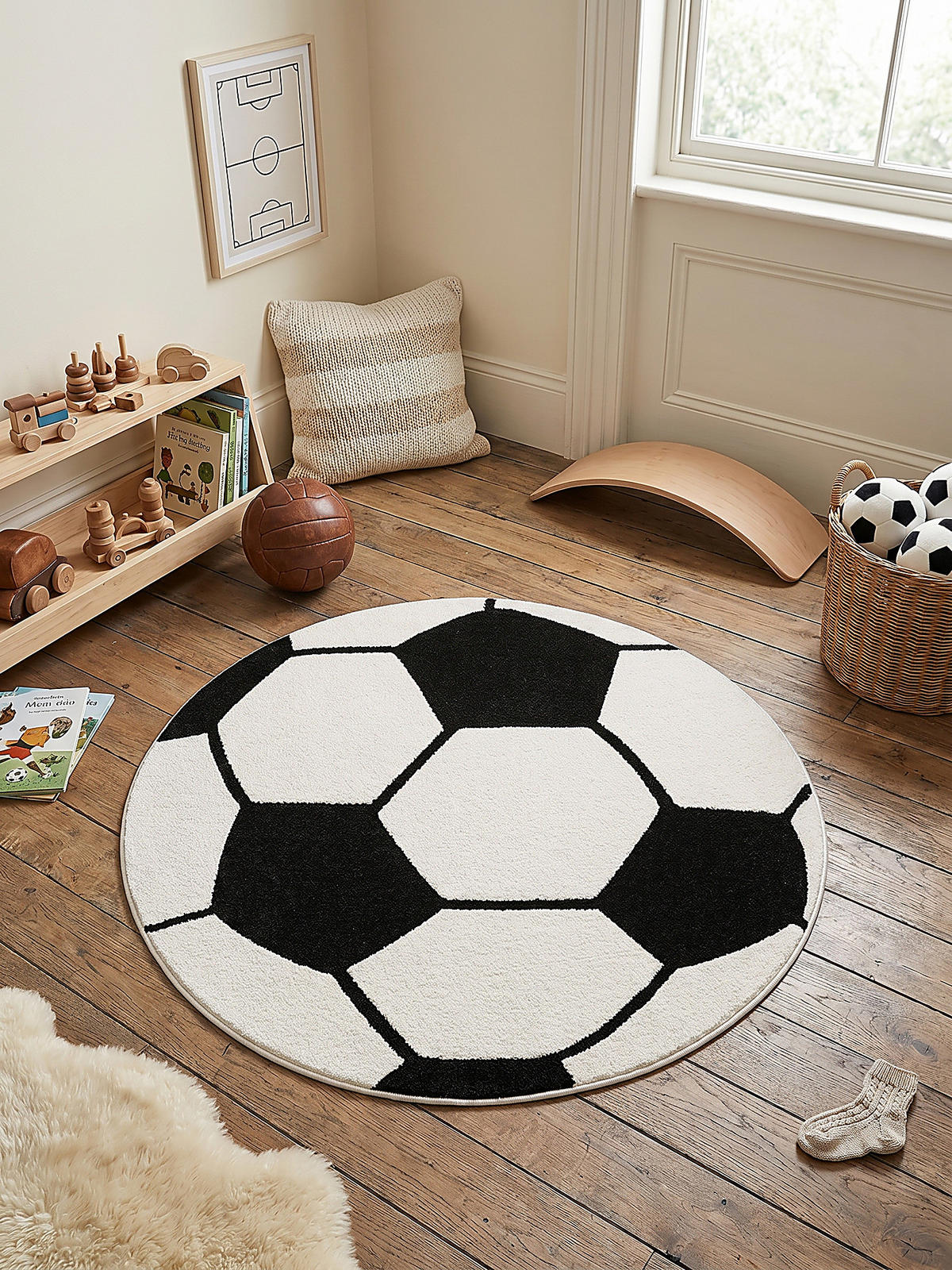 KINDERTEPPICH Kurzflor Fußball CANAZEI Polypropylen Schwarz-Weiß 200 x 200 cm - Multicolor, Textil (200/200cm) - KADIMA DESIGN