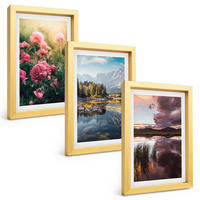 BILDER SET 3er Set - 20x30 cm Goldrahmen - Blumengarten Berge Wasser - Goldfarben, Kunststoff (20/30cm) - TULUP