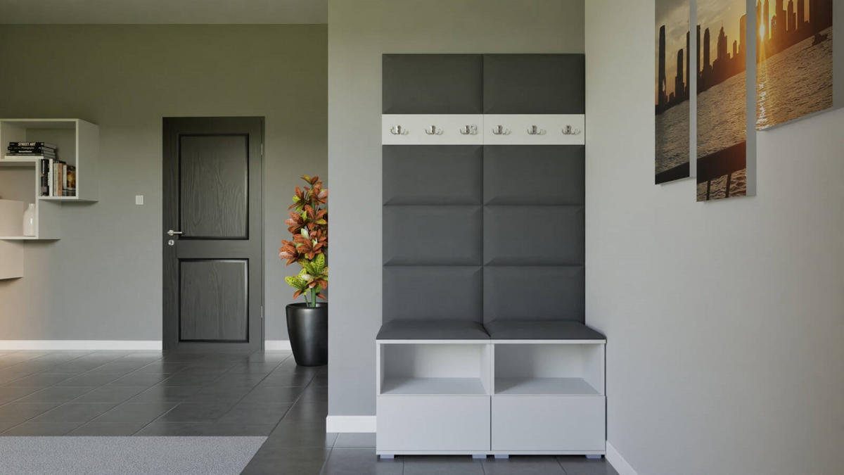 GARDEROBEN-SET Nela III mit gepolsterten Paneelen 100/187/40 - Dunkelgrau/Silberfarben, Holzwerkstoff/Kunststoff (100/187/40cm)