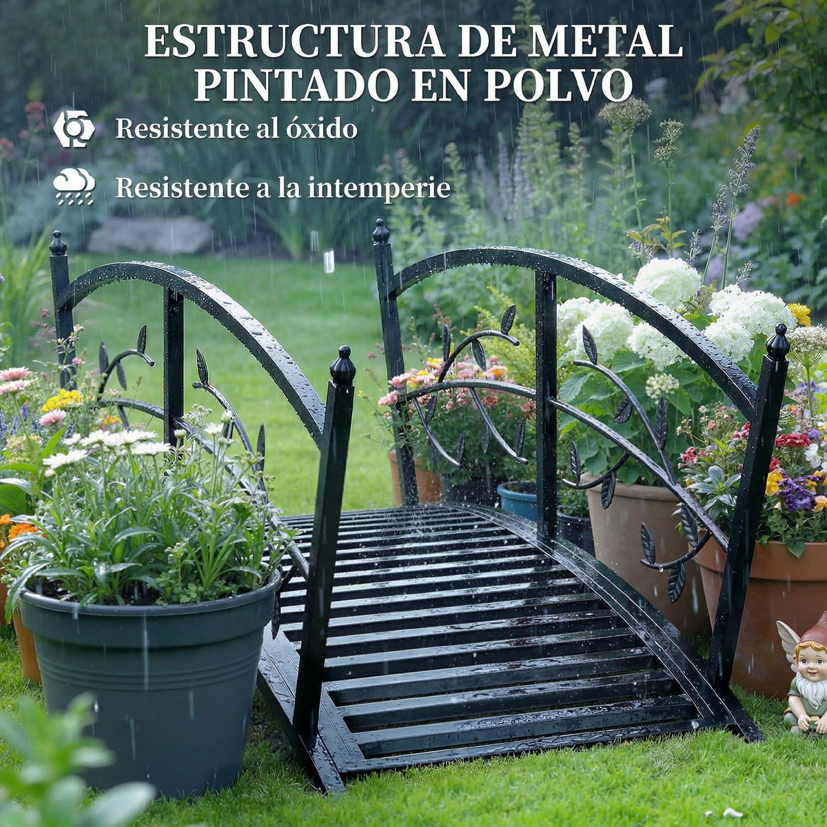 GARTENBRÜCKE,METALL Teichbrücke 1,2m Blattdekor,schwarz - Schwarz, Metall (120/51/47cm) - Vallsero