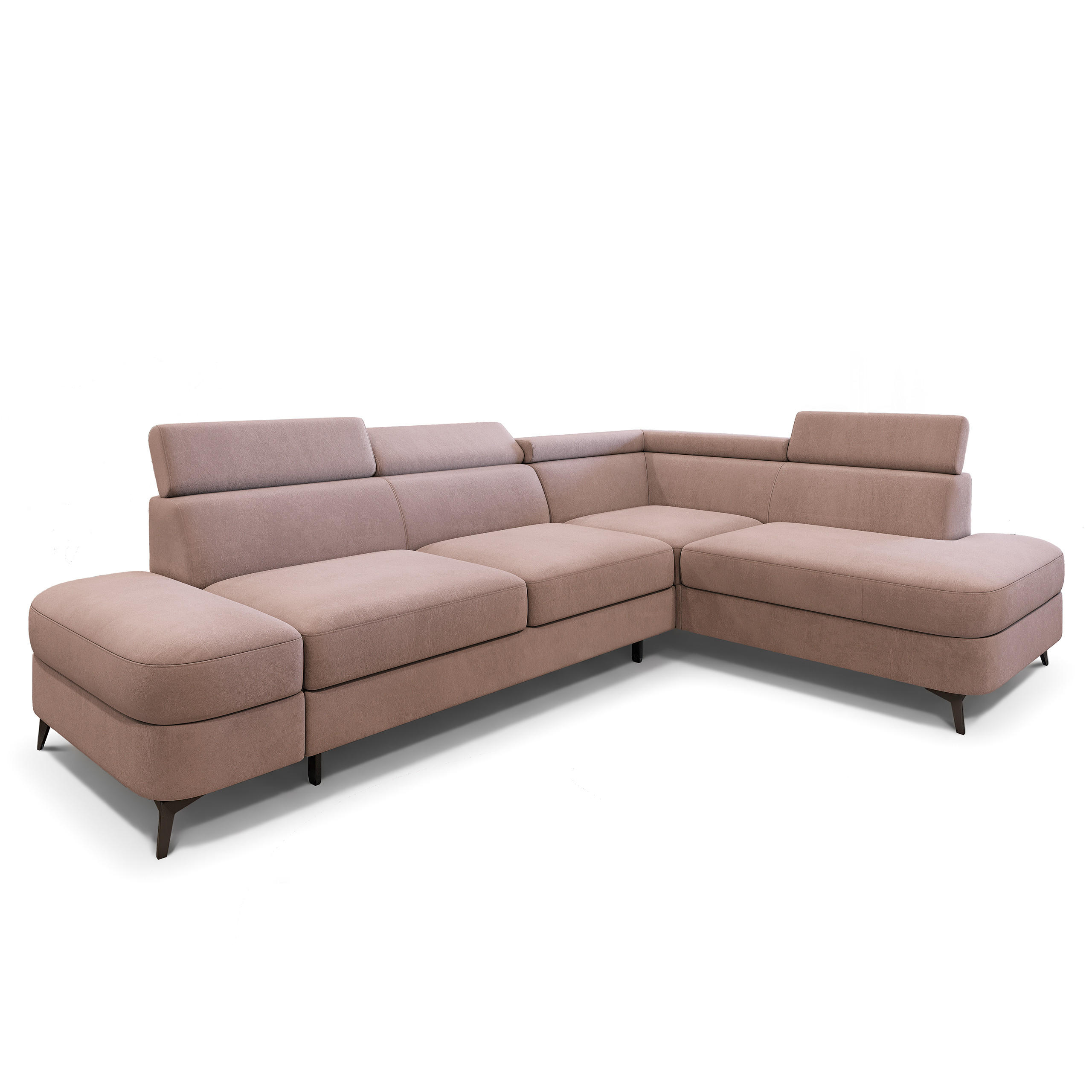 ECKSOFA AVISE MV R-S Rosa Velours-Stoff mit Schlaffunktion - Rosa, Holzwerkstoff/Textil (268/195cm) - MASSENO