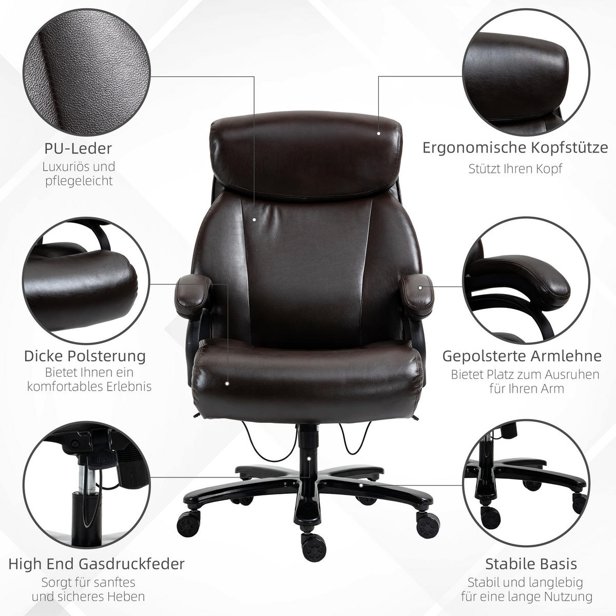 BÜROSTUHL, Kunstleder, Braun - Braun, Leder (83/122/72cm) - Vinsetto