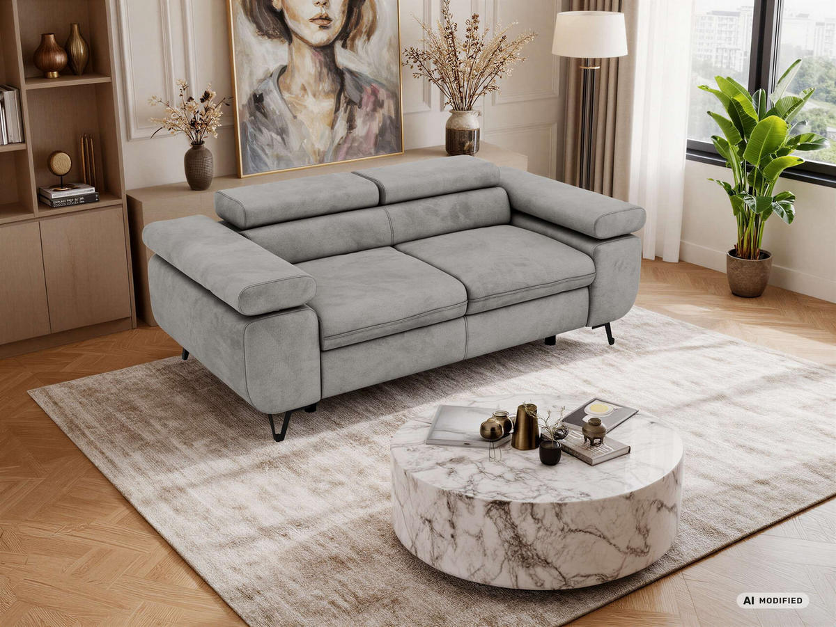 DVOJMIESTNA POHOVKA PETER 2 - Svetlosivá Samet - čierna/svetlosivá, kov/textil (200/76/99cm) - MKS