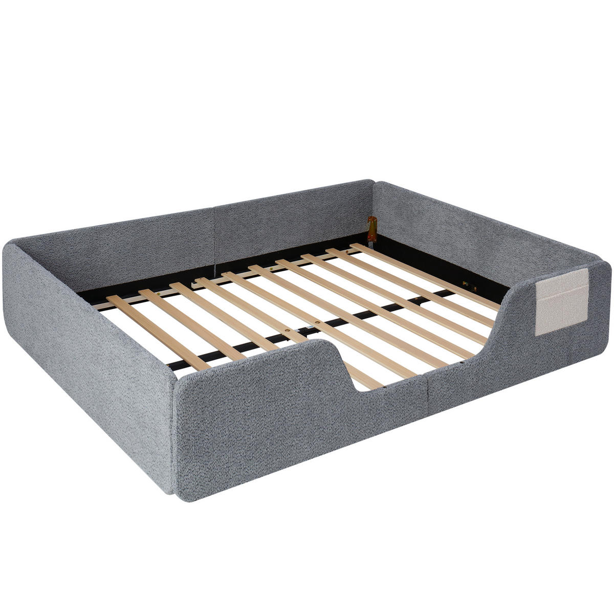 KINDERBETT 140/190 cm mit abnehmbaren Seitengittern, Stofftasche und Veloursbezug, Grau - Grau, Textil (140/190cm) - Redom