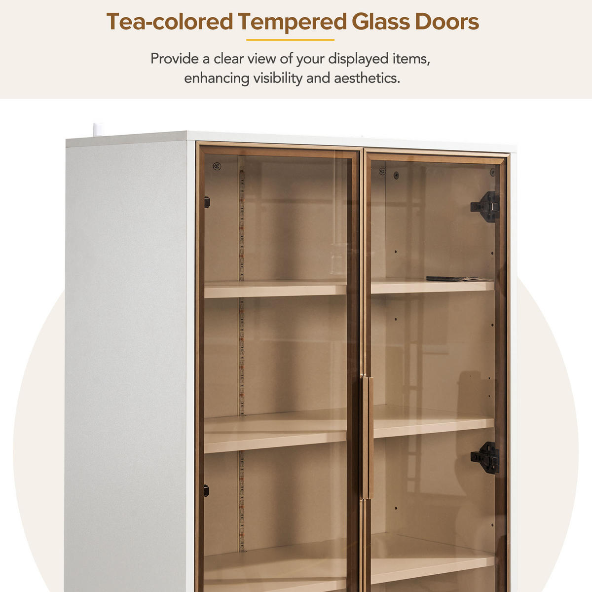 GLASVITRINE Weiß Gold 70/35/150 cm - Weiß, Holzwerkstoff (70/150/35cm) - PANGIVO