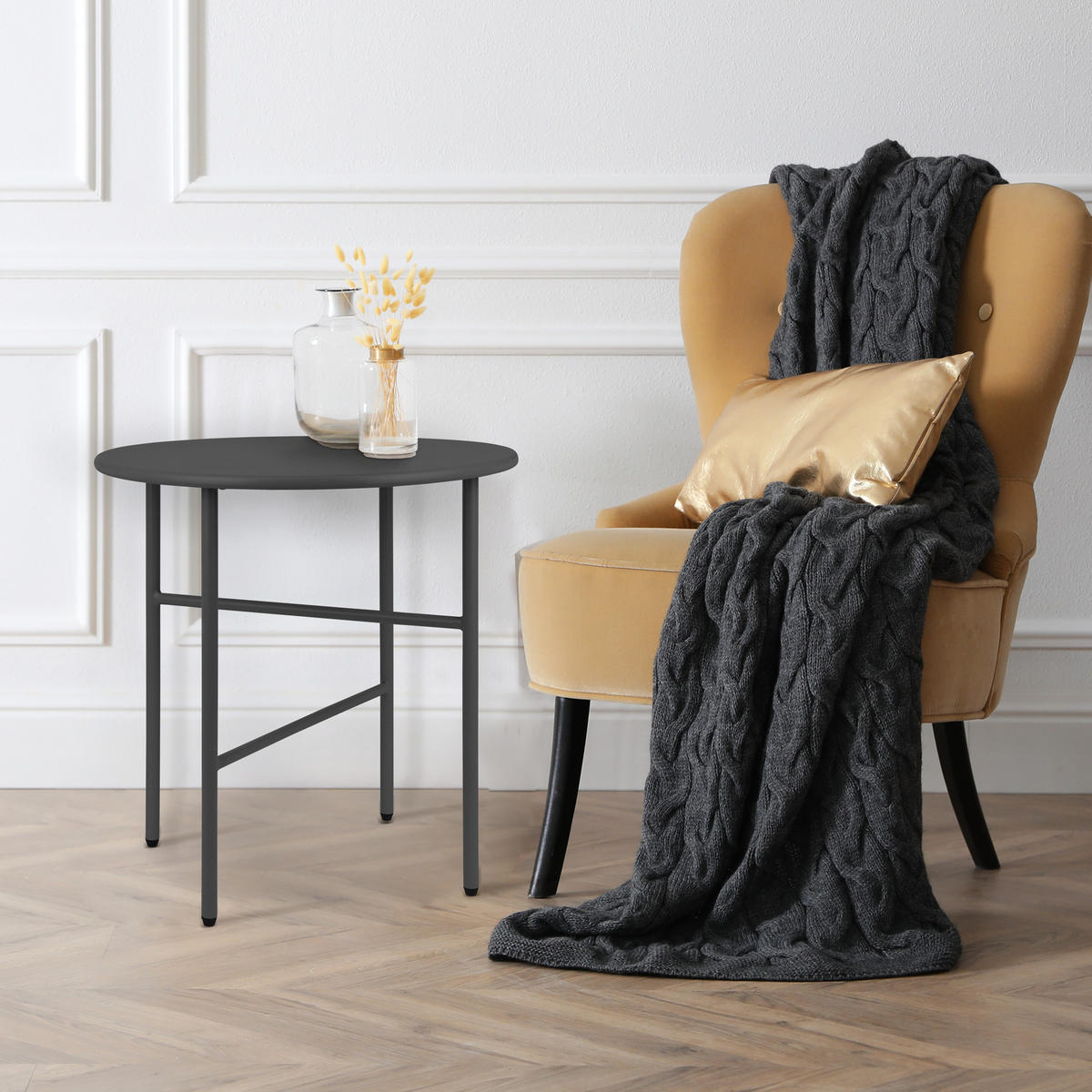 BEISTELLTISCH Finn Ø 44/46 cm Schwarz - Schwarz, Metall (44/44/46cm) - BoMoe