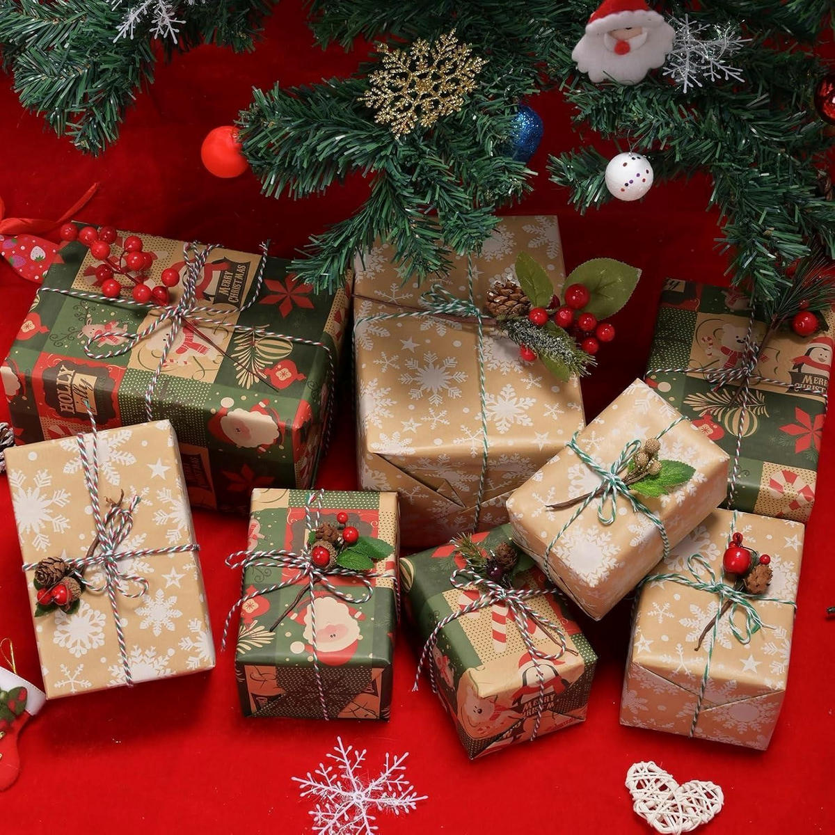 GESCHENKPAPIER 2-teiliges Set 43 cm x 15 m Weihnachten Kraftpapier - Multicolor, Papier (8/4/43cm)