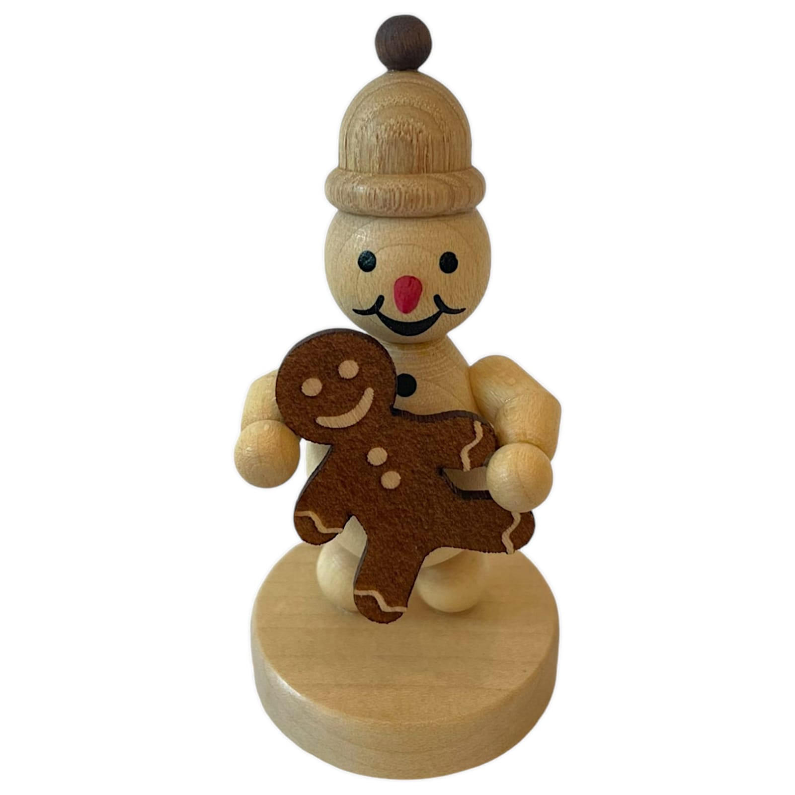 HOLZFIGUR Schneemann Junior mit Pfefferkuchenmann auf Sockel 9 cm - Multicolor, Holz (7/9/0.1cm)