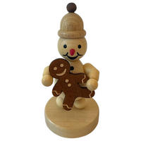 HOLZFIGUR Schneemann Junior mit Pfefferkuchenmann auf Sockel 9 cm - Multicolor, Holz (7/9/0.1cm)