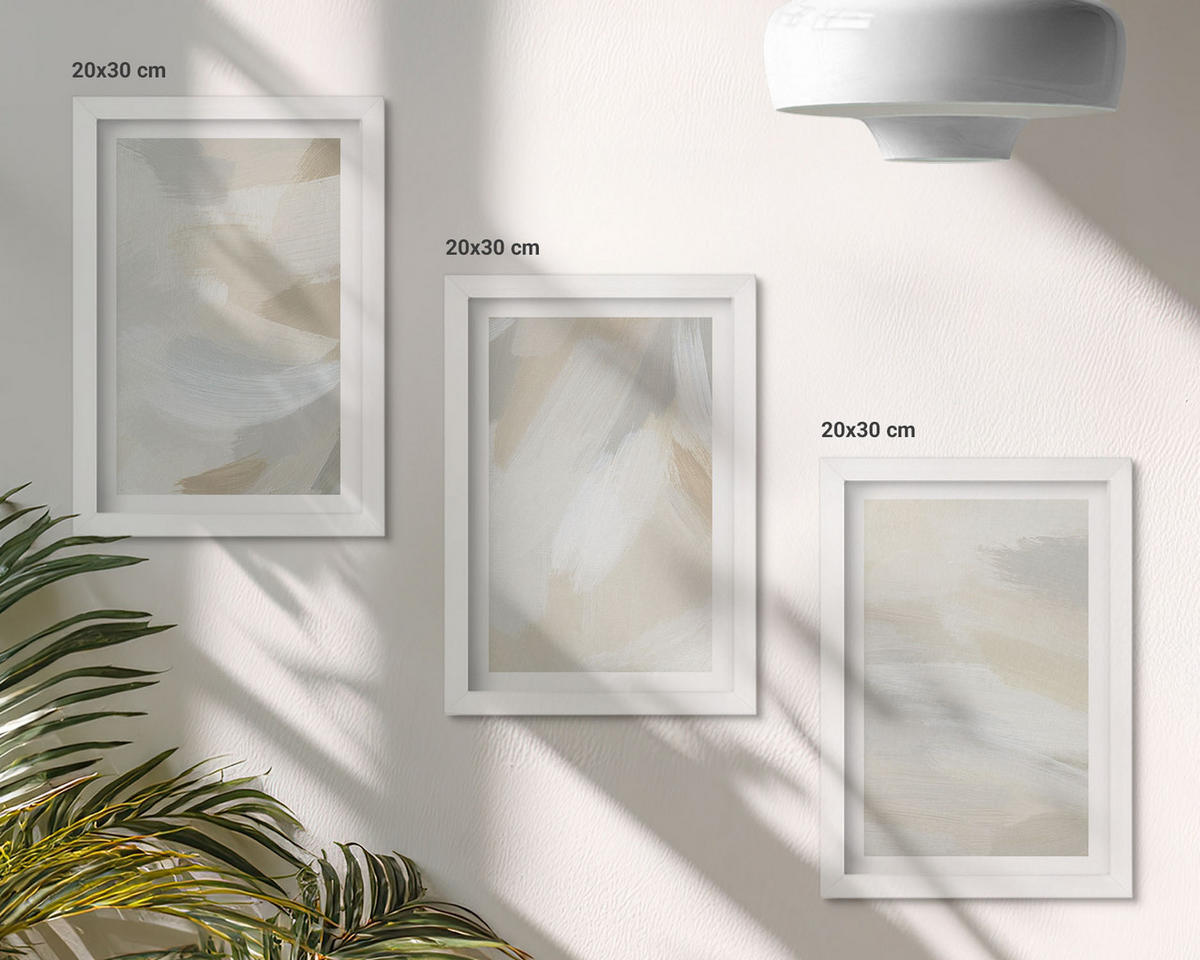 WANDBILDER 3er-Set - 20x30 cm Weißer Rahmen - Abstrakter Pinselhintergrund - Weiß, Kunststoff (20/30cm) - ArtPrintCave
