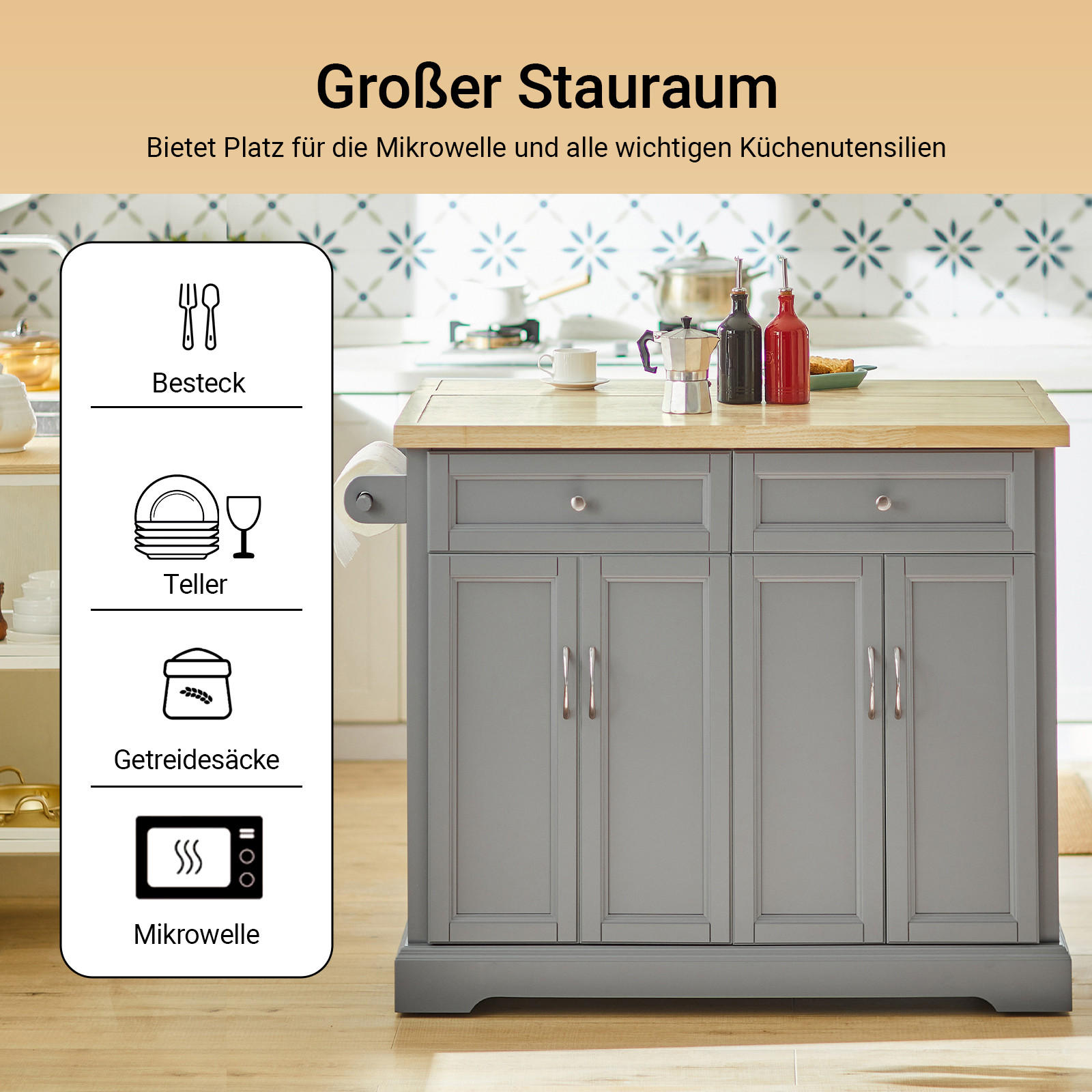 KÜCHENINSEL Grau - Grau, Holz/Holzwerkstoff (115/92/71cm) - SoBuy